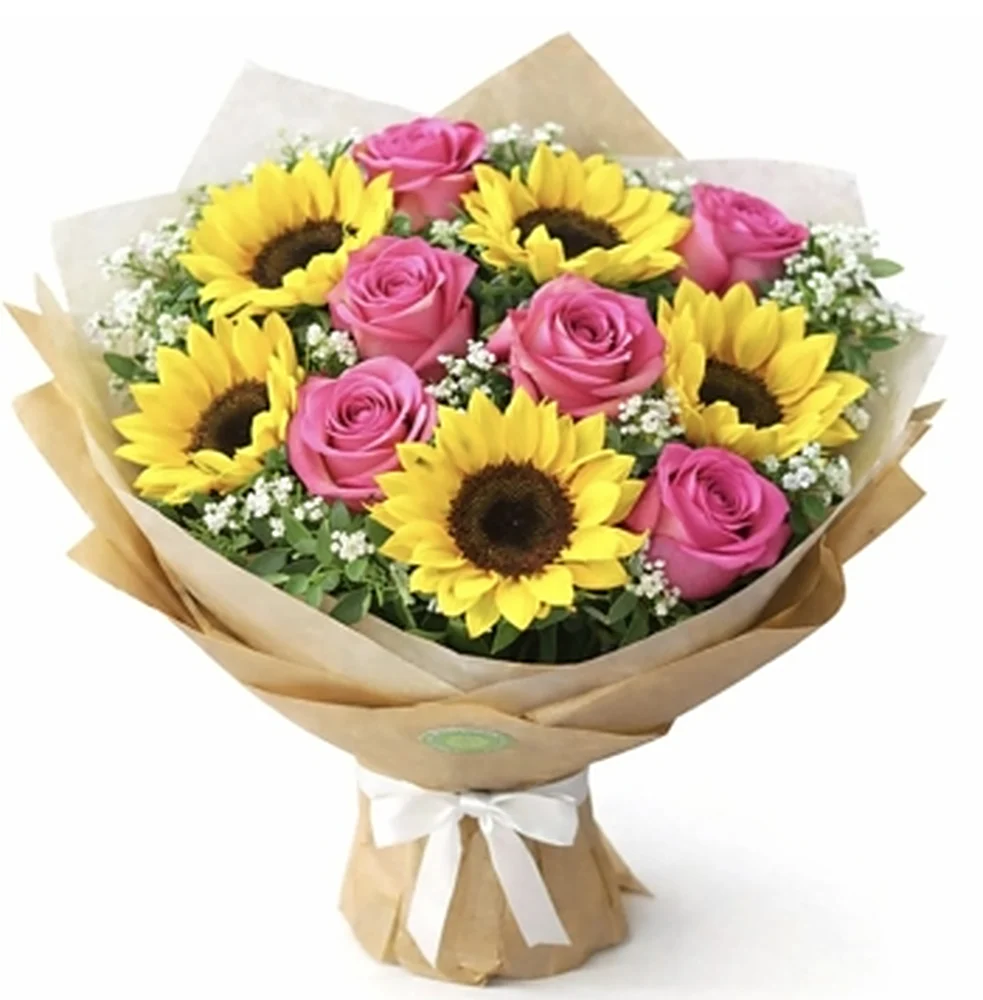 Sunflowers and Pink Roses