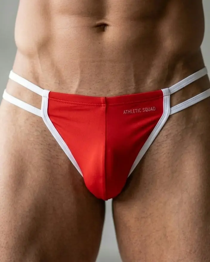 Red with white straps Thong