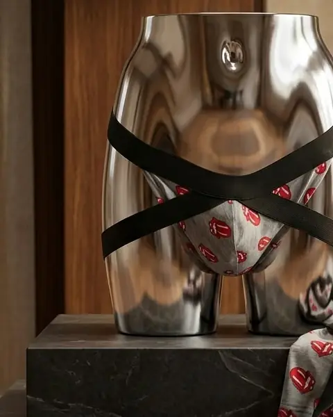 Grey with red tongue print Jockstrap